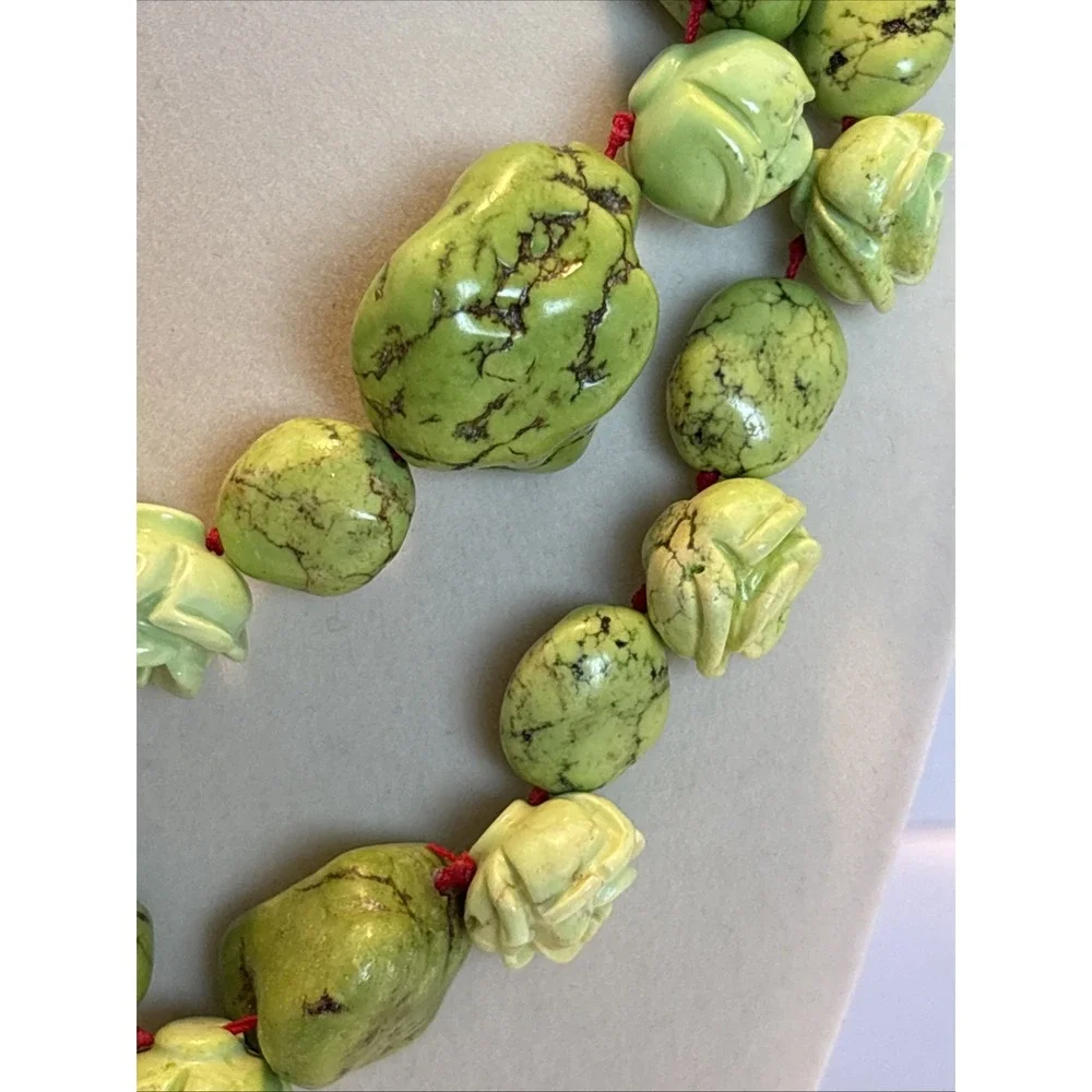 Artisan Apple Green Mineral Gaspeite Nugget Rose Southwest Statement Necklace